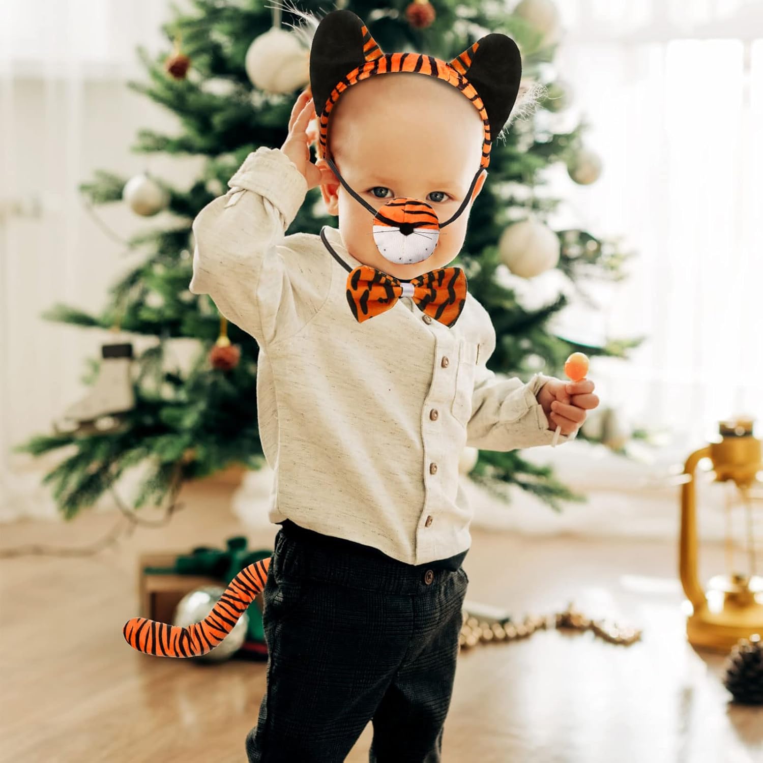 4 Pcs Carnival Kids Tiger Costume Kit with Bow Tie