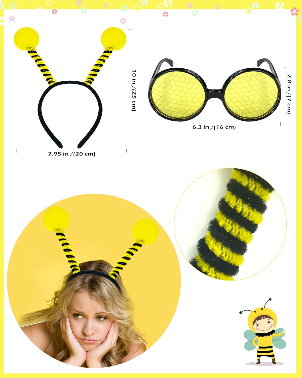 Bee costume headband glasses set for adults