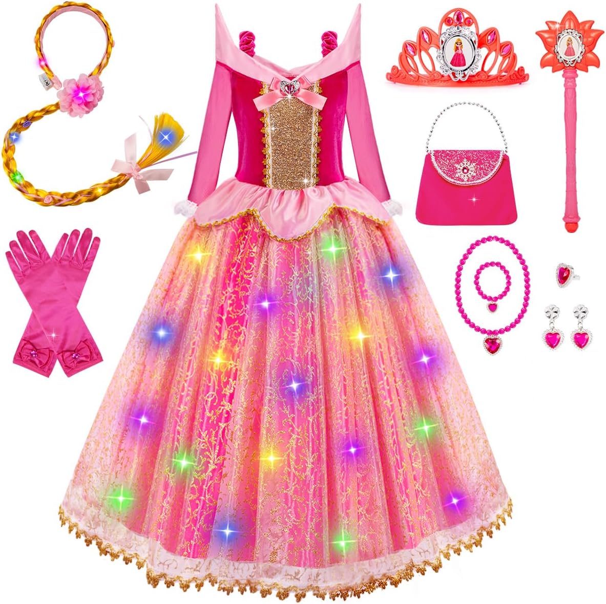 Meland Pink Princess Dress Up Set Light-Up Accessories for Girls