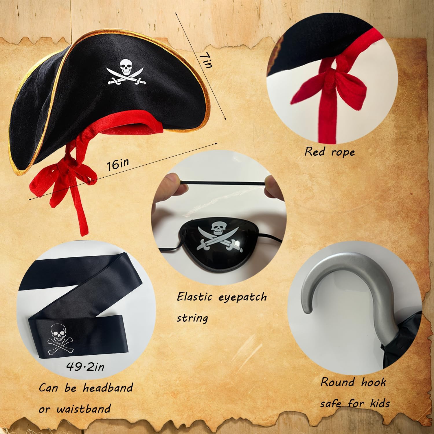 5-Piece Kids Pirate Costume Complete Halloween Accessories