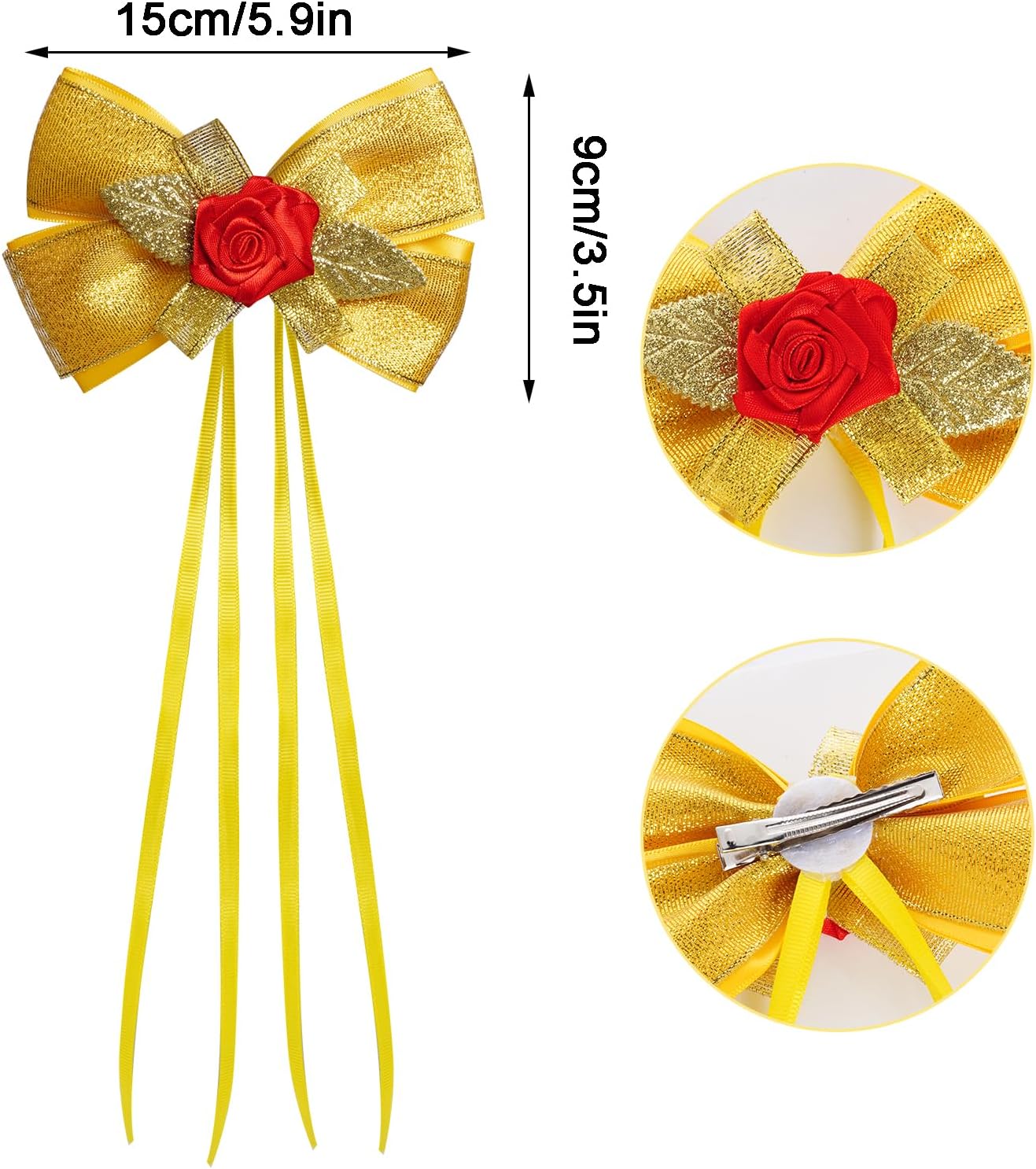 Princess Dress Up Accessories Yellow Hair Bow Rose Necklace