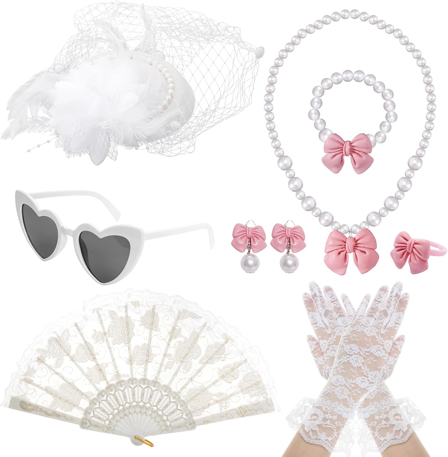 Fumwase 8-Piece White Tea Party Accessories Set for Girls