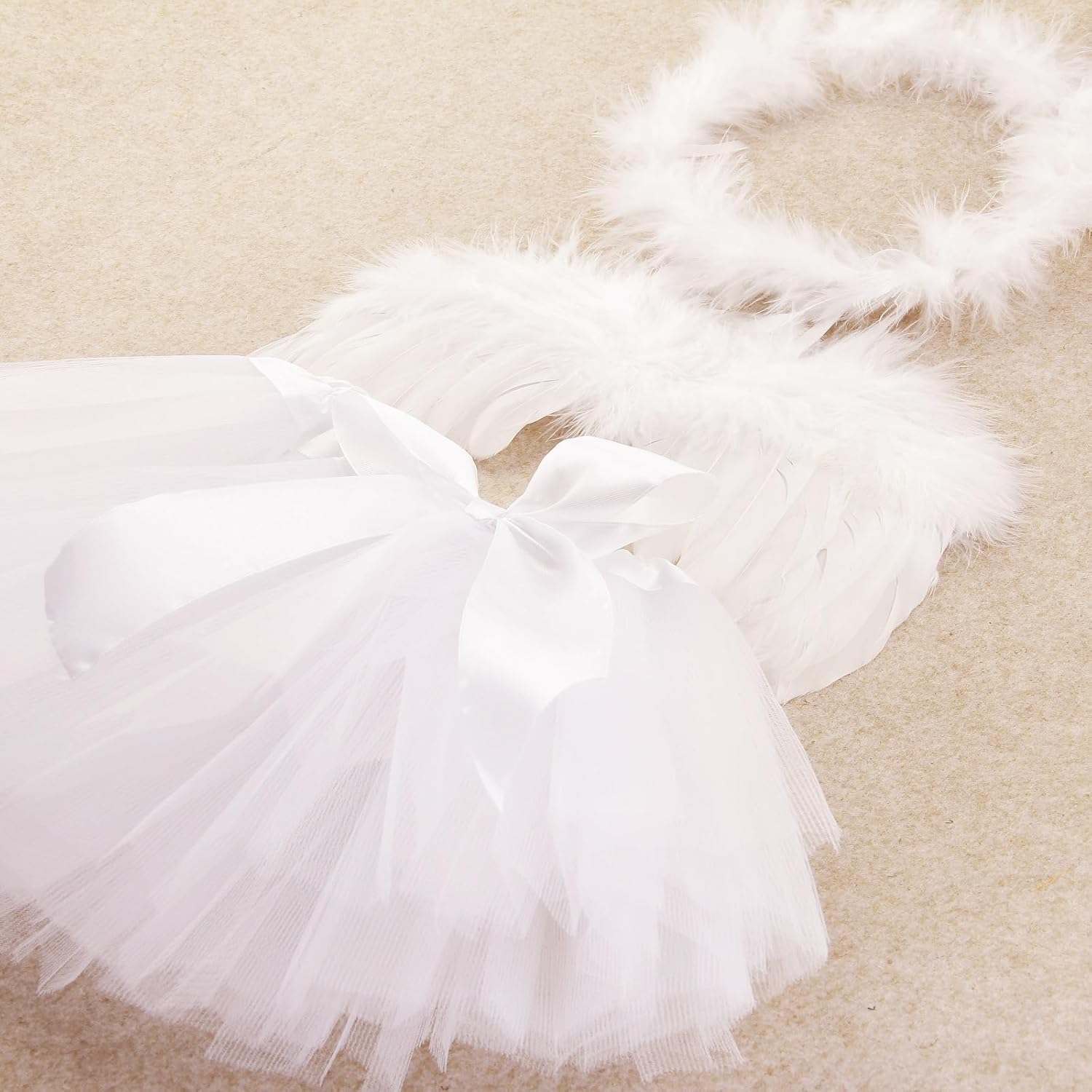 Baby Tulle Tutu Skirt Dress with Angel Wing Halo Outfit Set