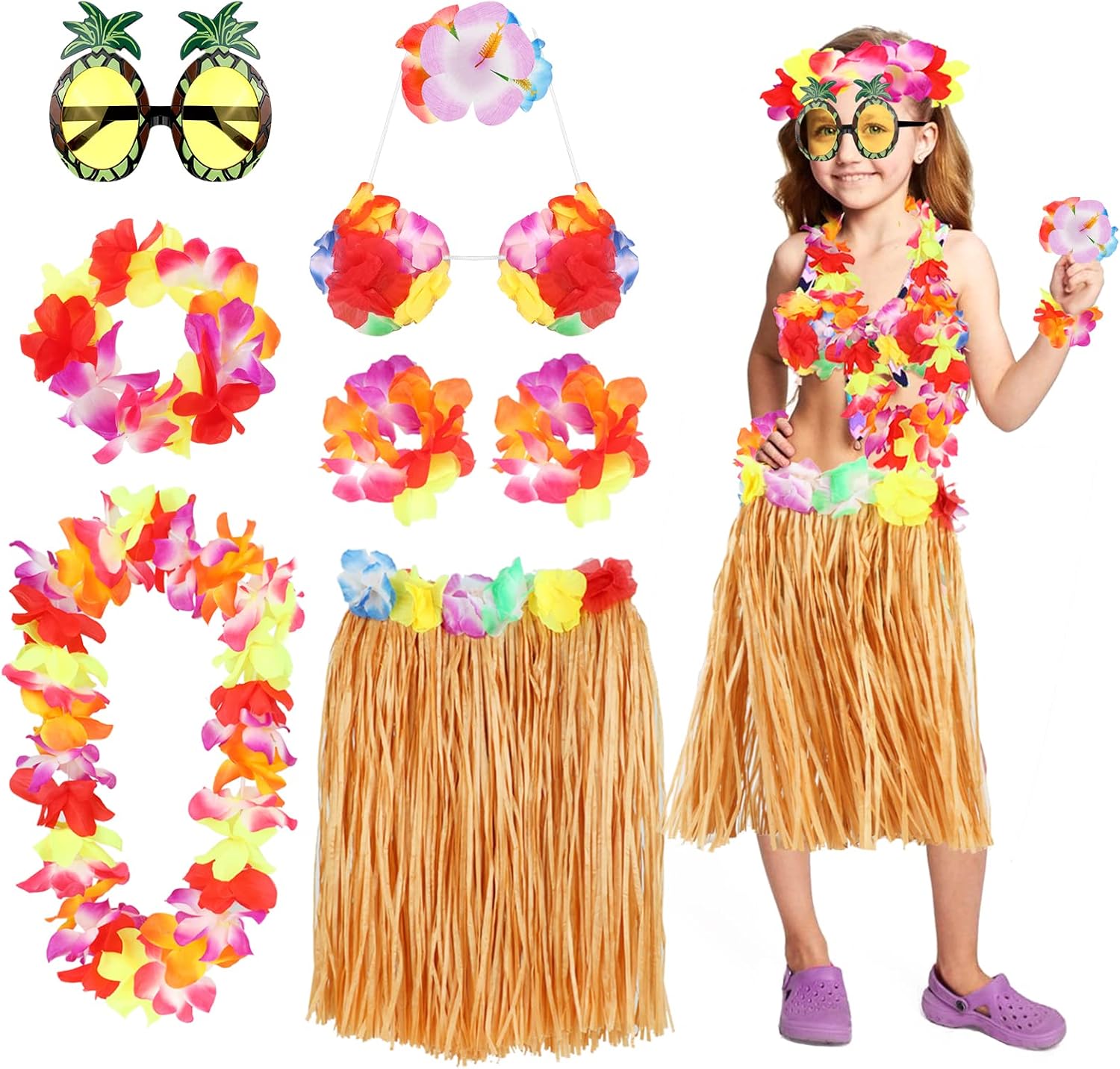 8-Piece Hula skirts for Girls Hawaiian Hula Dancing Kit