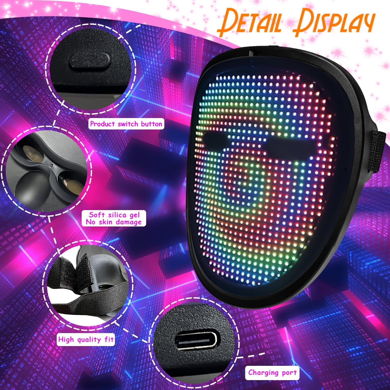 MOYACA LED Mask with Gesture Sensing for Kids Halloween costume