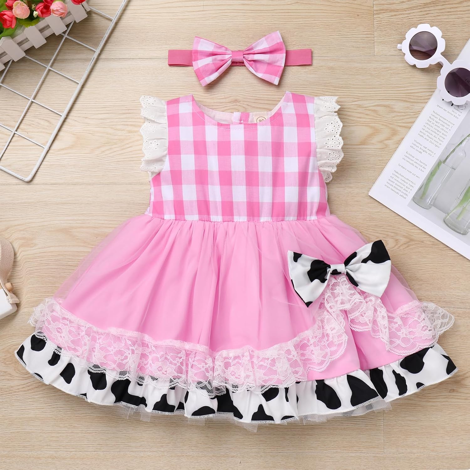 Gingham Animal Print Baby Tutu Dress