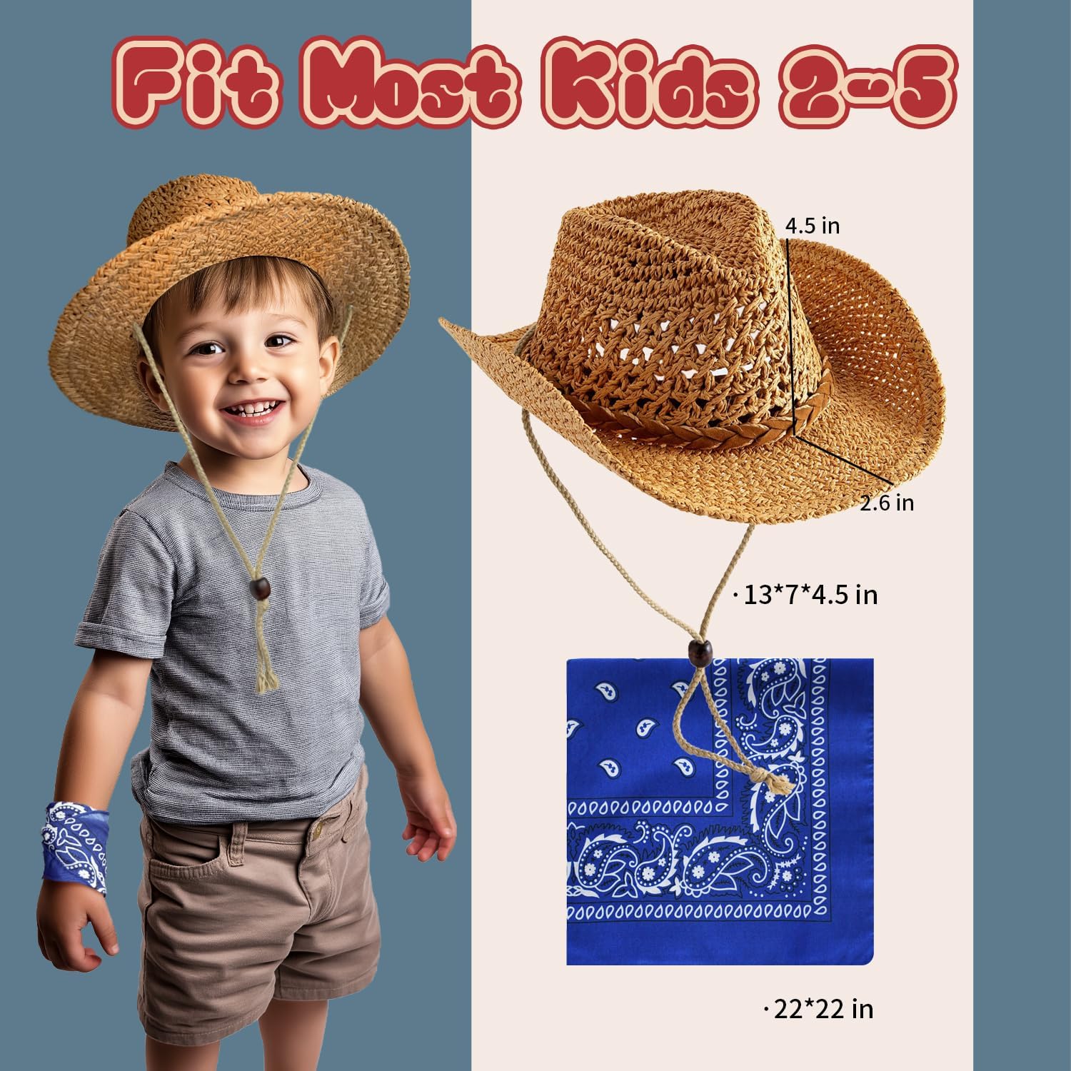 SeptCity Kids Cowboy Hat with Bandana for 2-5 Year Olds