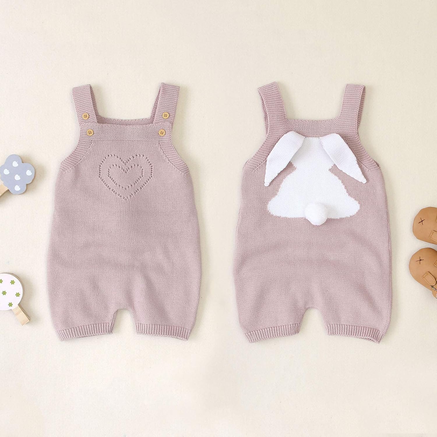 Cute Easter Costume for Toddler Girls Pink Knitted Blouse Jumpsuit