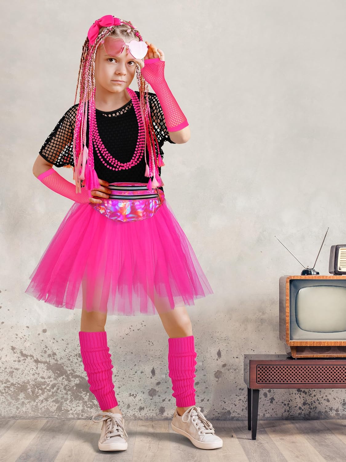 AOTHSO 14-Piece 80s Girls Halloween Costumes Set for Cosplay