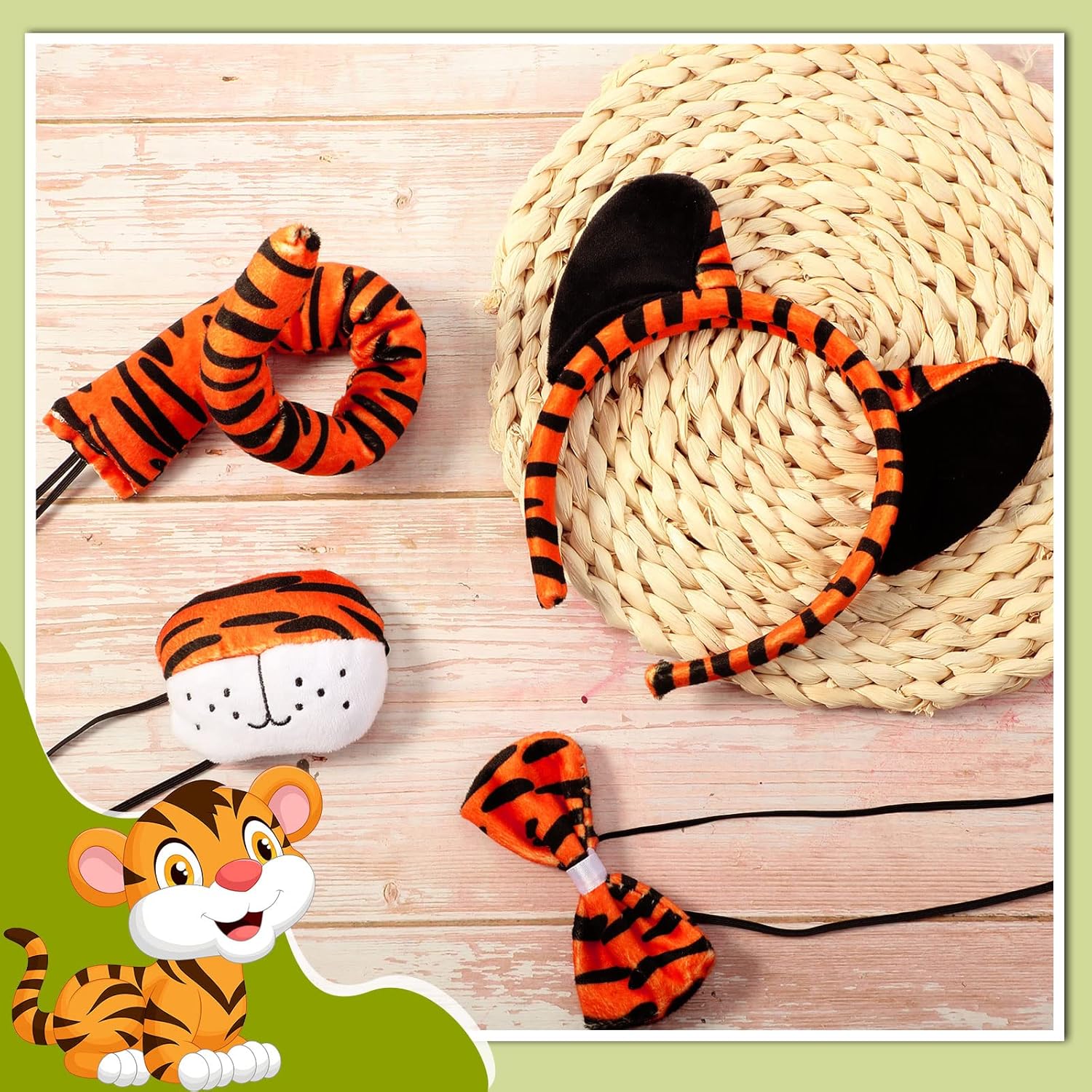 4 Pcs Carnival Kids Tiger Costume Kit with Bow Tie