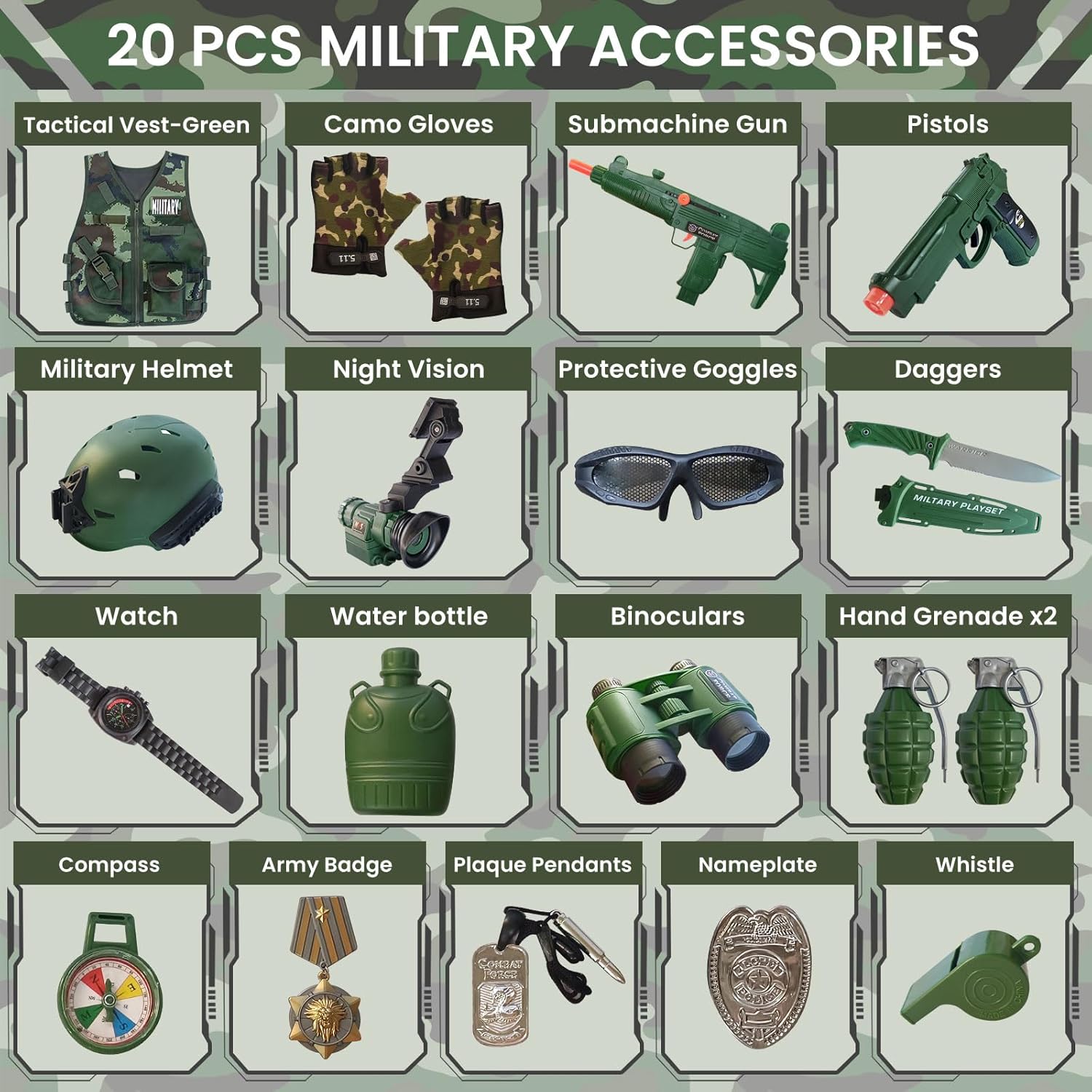ZIRSENG 20-Piece Army Costume Set for Kids