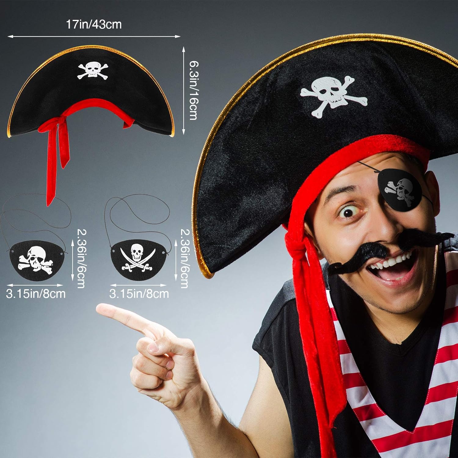 Skylety Pirate Headwear Set for Kids and Adults