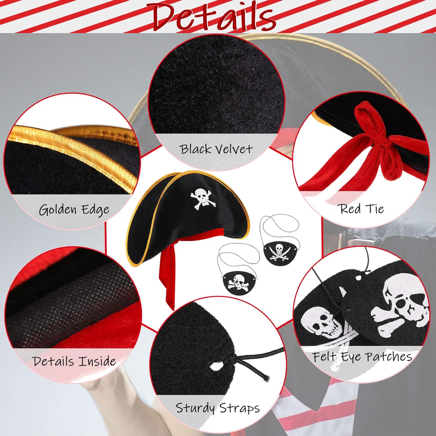 Skylety Pirate Headwear Set for Kids and Adults