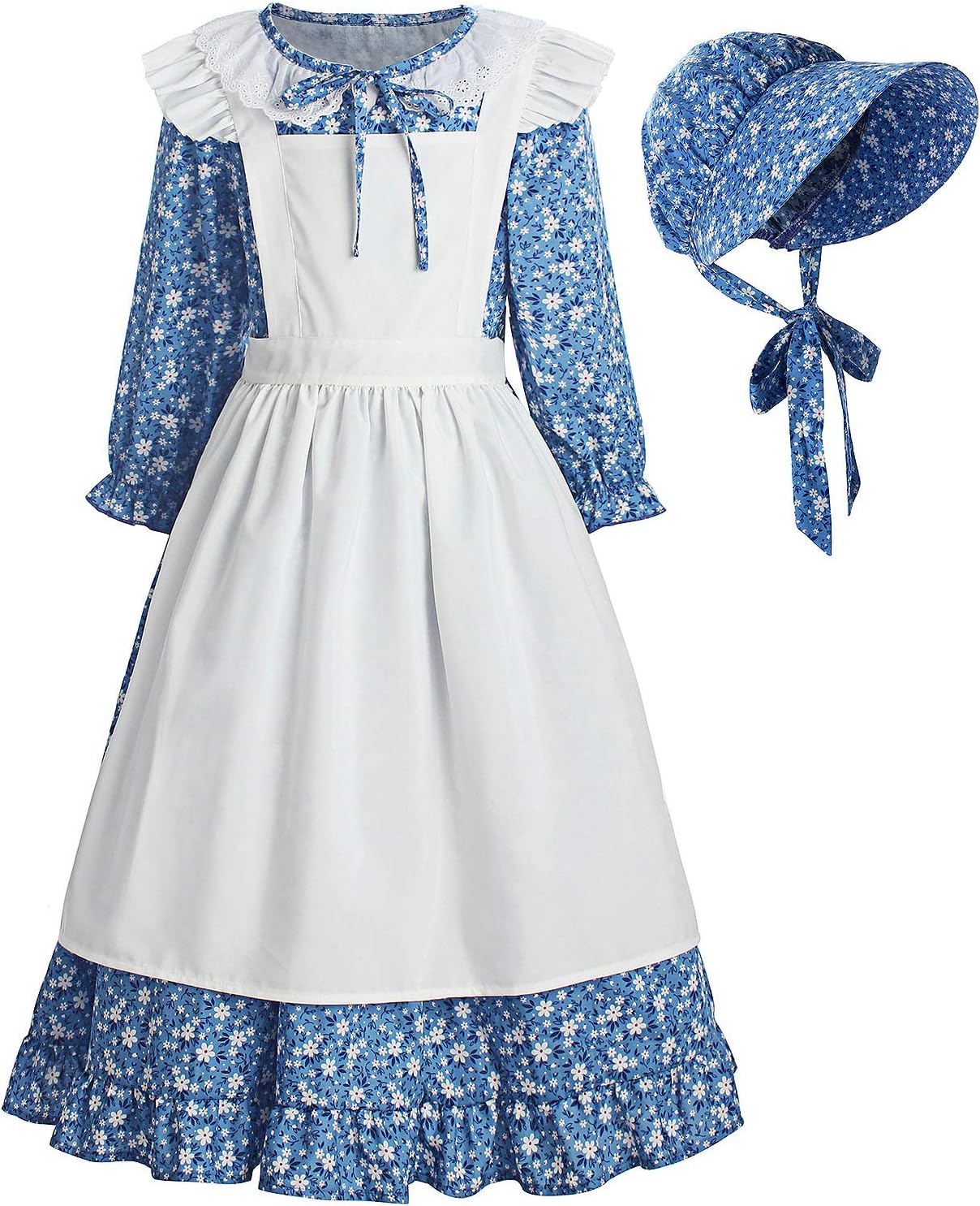 ReliBeauty Pioneer Girl Dress Colonial Prairie Costume Blue Sizes Available
