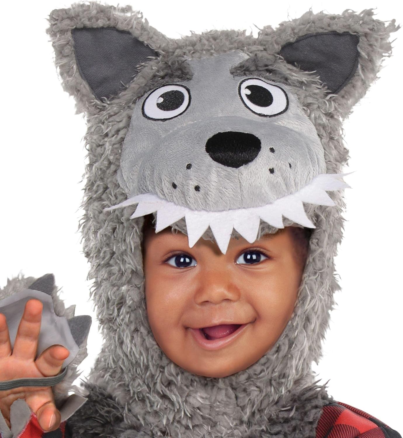 Amscan Cozy Gray Plush Checkered Black Red Baby Wolf Costume 3-6 Months