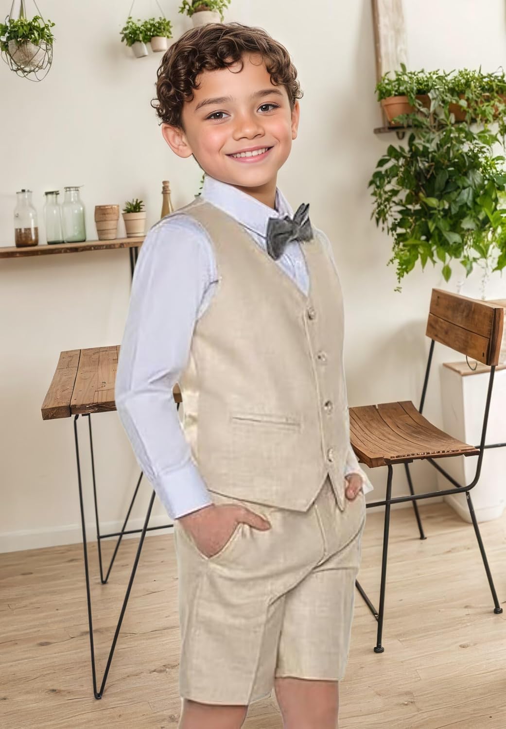 CUCUSIS Boys Linen Suits Summer 2-Piece debating set