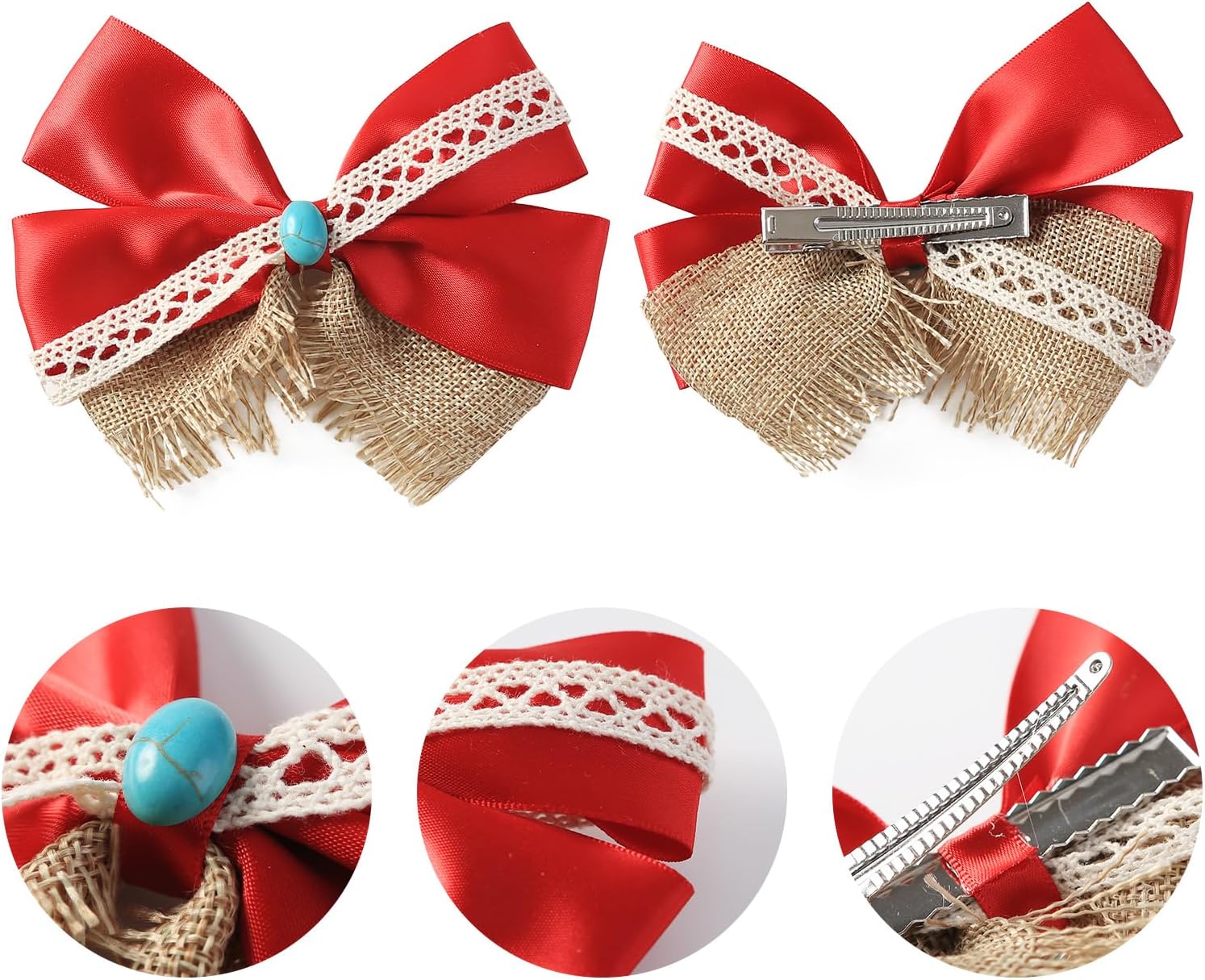 Princess Costume Accessories - Red Hair Bow Necklace and Flower Clips
