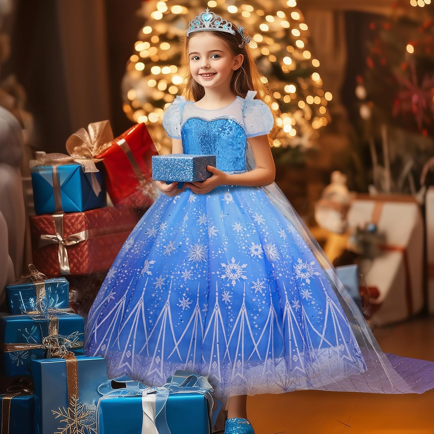 Davvew Princess Lights Up Dress Halloween Christmas Toddler Dress Up
