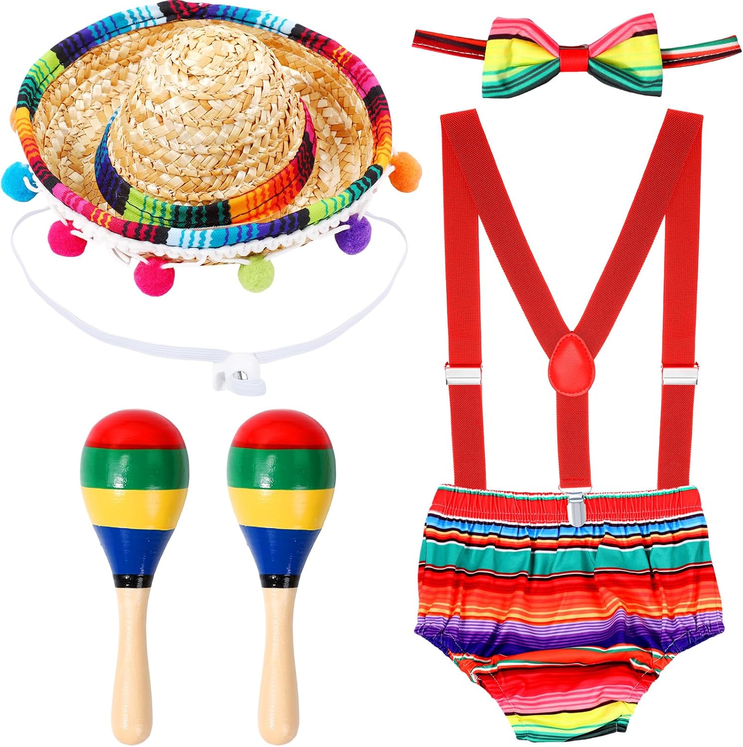 Geyoga Baby 1st Birthday Mexican Outfit suspender cake smash Halloween costume