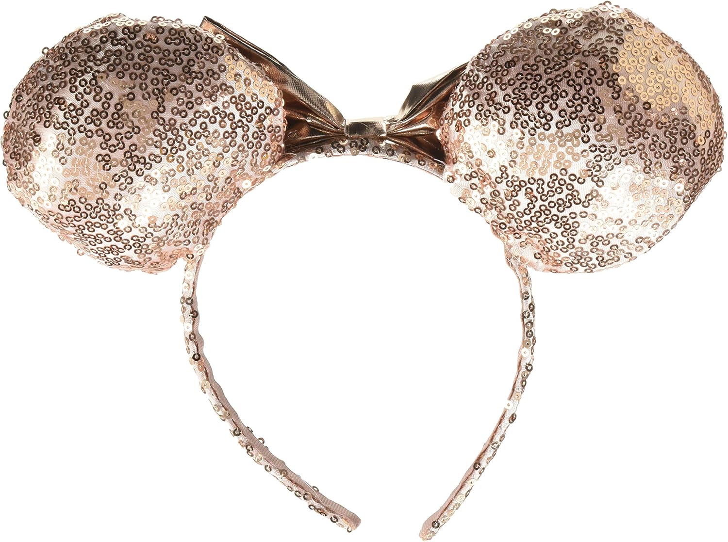 Minnie Mouse Sequin Ear Headband with a Rose Gold Bow