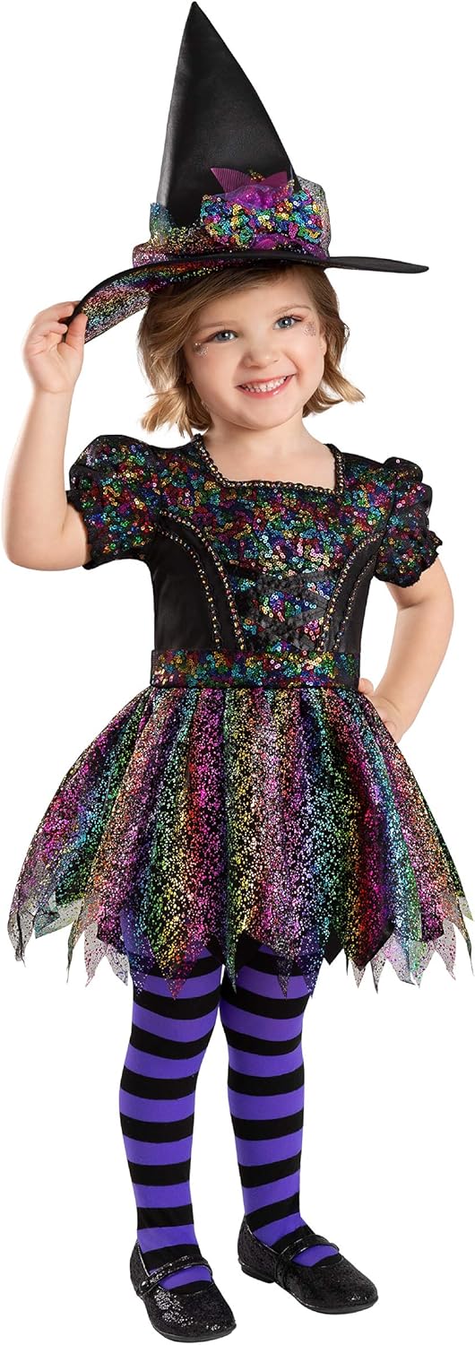 Spirit Halloween Toddler Sequin Witch Costume with Witch Hat Spooky Fun