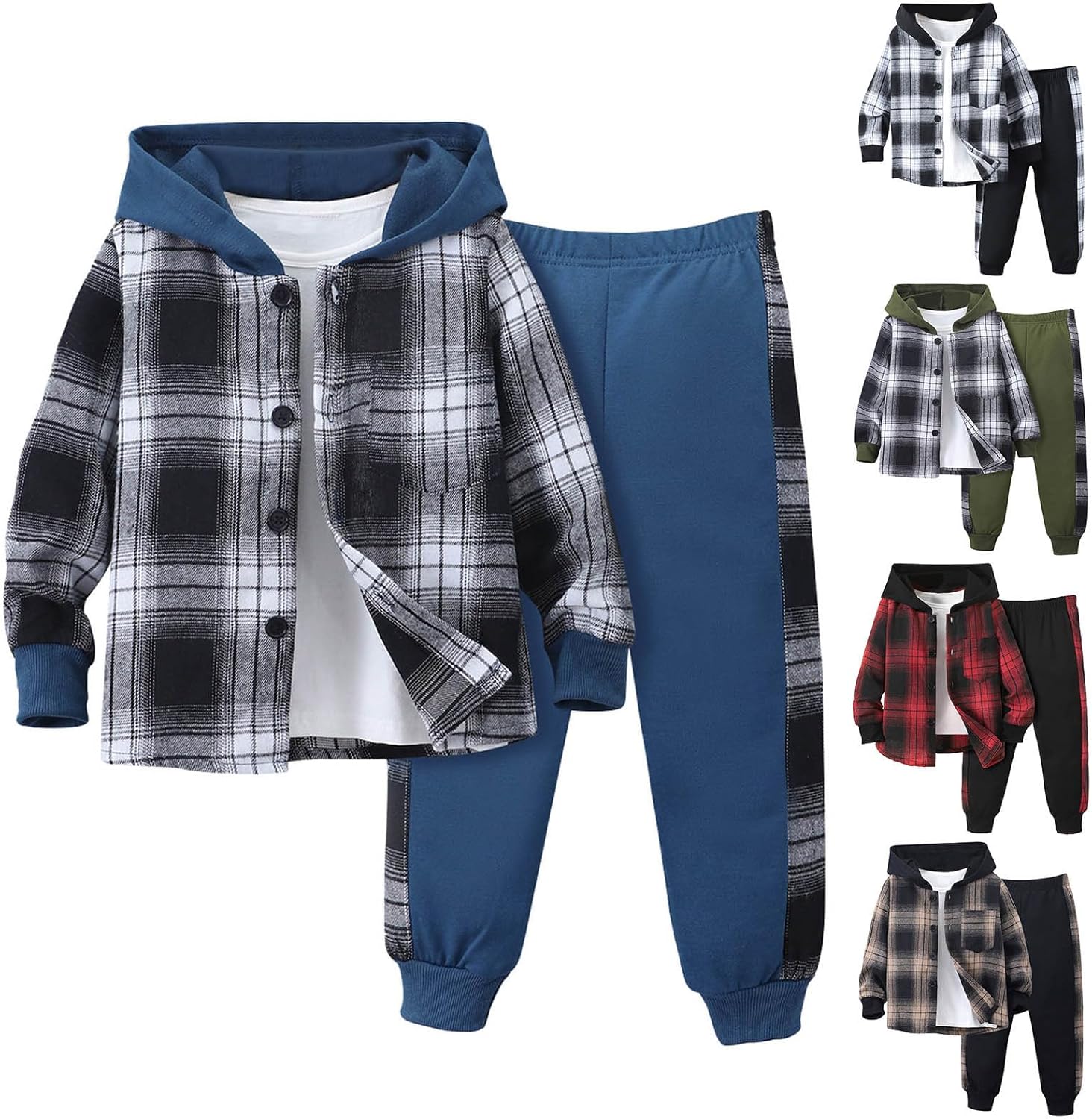 Boys Plaid Hoodie and Joggers Fall Winter Set