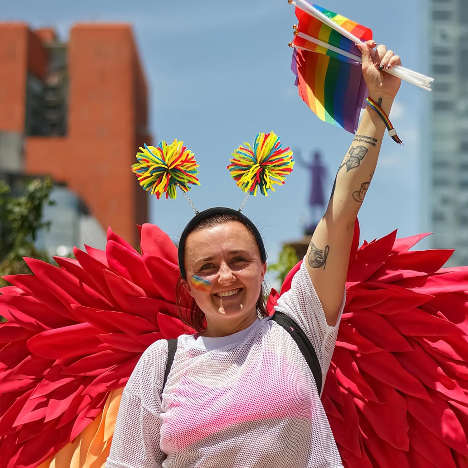 Rainbow Pom Pom Bopper Fun Pride Day Accessory