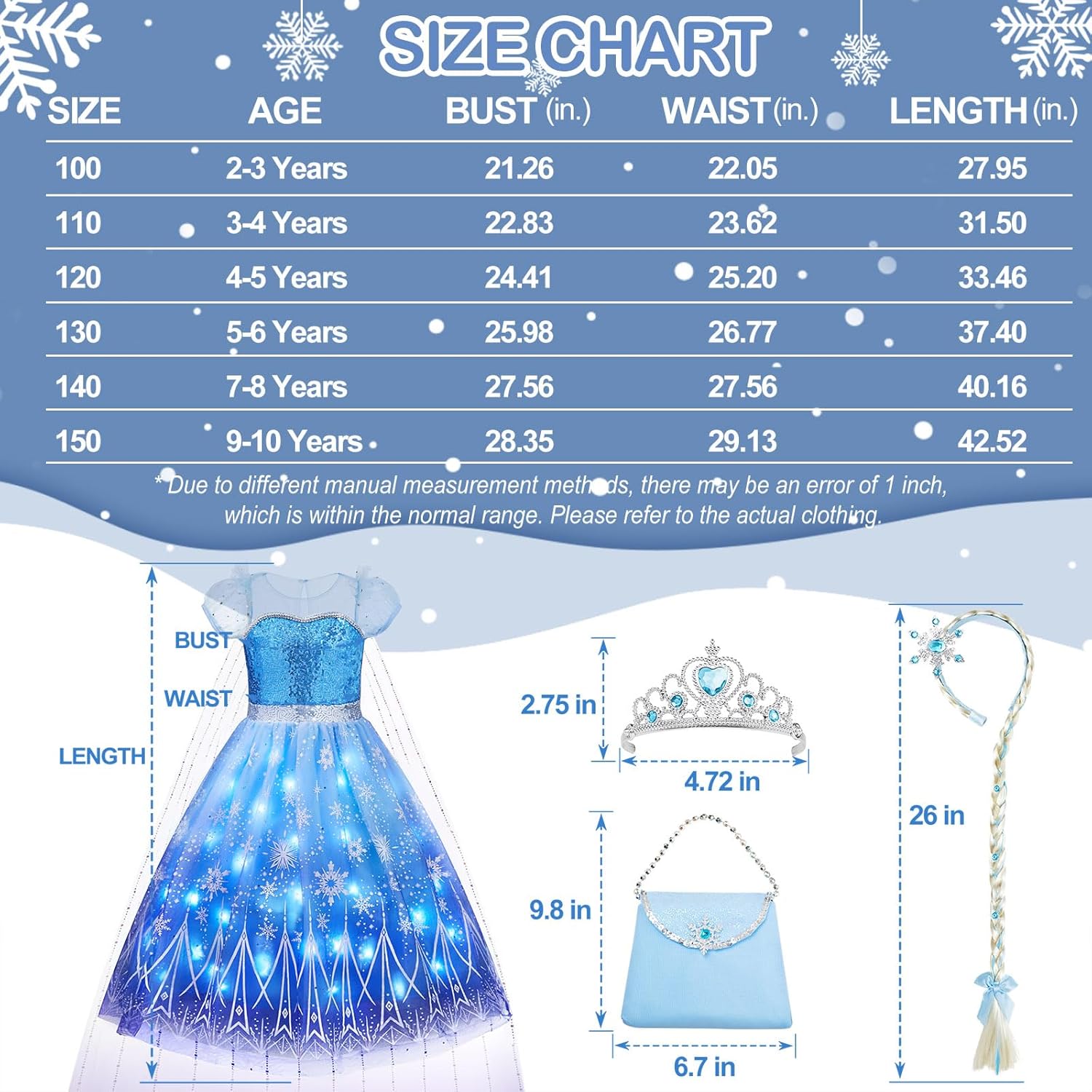 Davvew Princess Lights Up Dress Halloween Christmas Toddler Dress Up