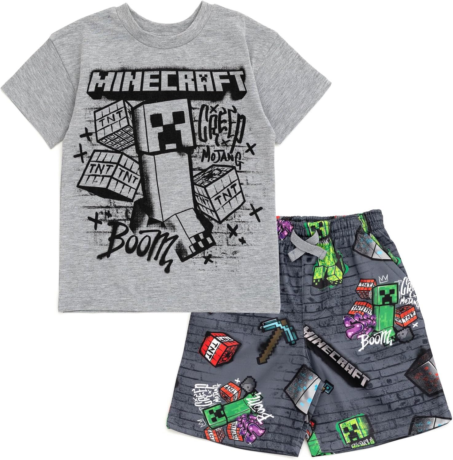 Minecraft Characters Graphic T-Shirt and Mesh Shorts Set for Kids