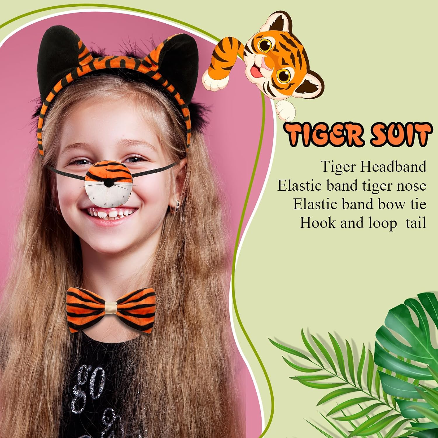 4 Pcs Carnival Kids Tiger Costume Kit with Bow Tie