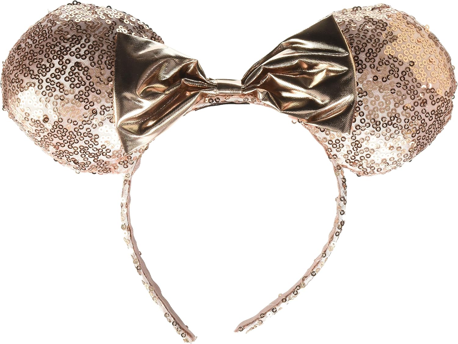 Minnie Mouse Sequin Ear Headband with a Rose Gold Bow