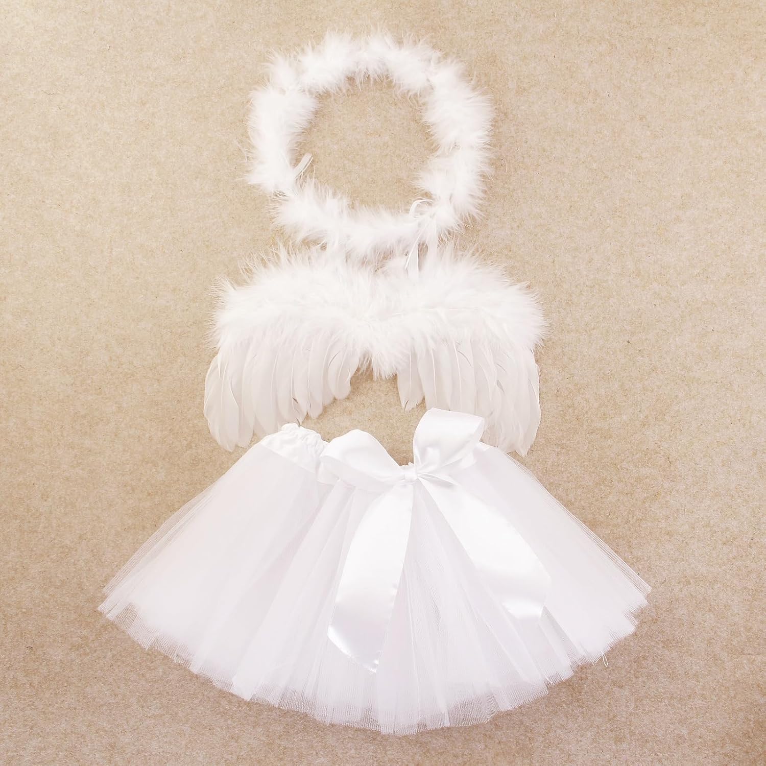 Baby Tulle Tutu Skirt Dress with Angel Wing Halo Outfit Set
