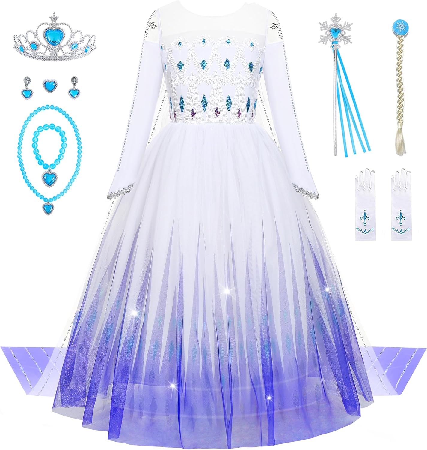 Aoiviss White Snow Queen Princess Dress for Girls
