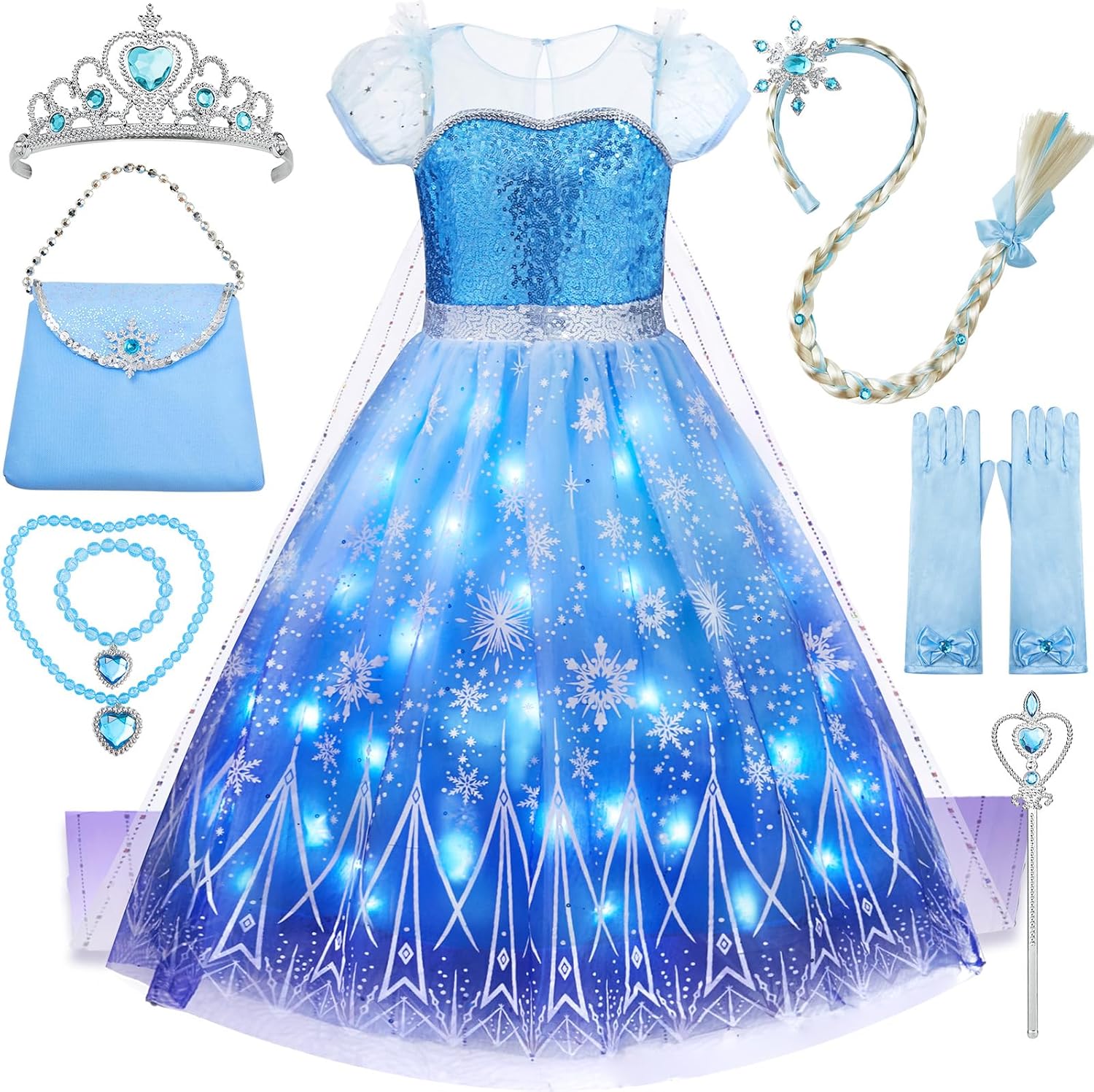 Davvew Princess Lights Up Dress Halloween Christmas Toddler Dress Up