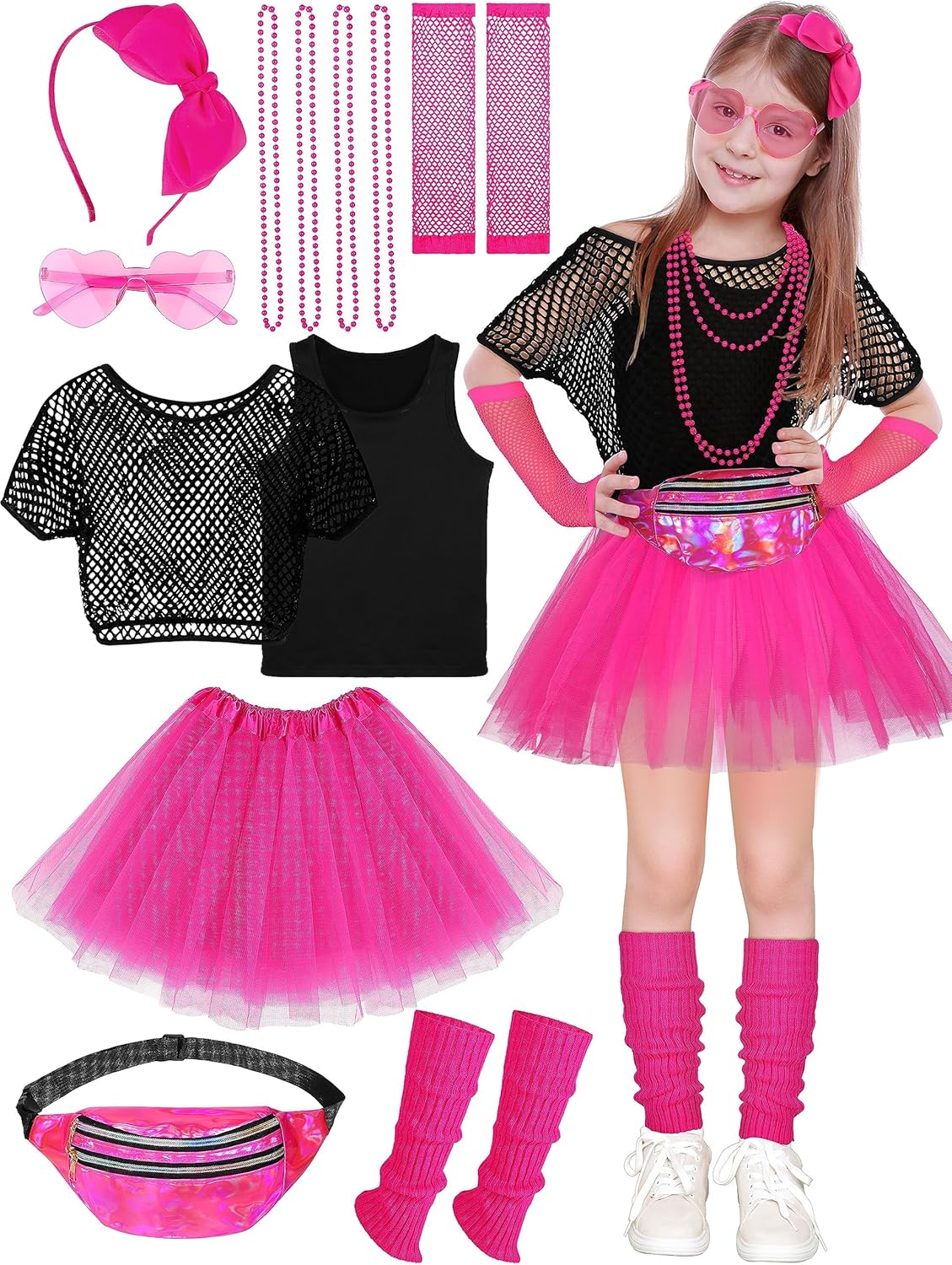 AOTHSO 14-Piece 80s Girls Halloween Costumes Set for Cosplay
